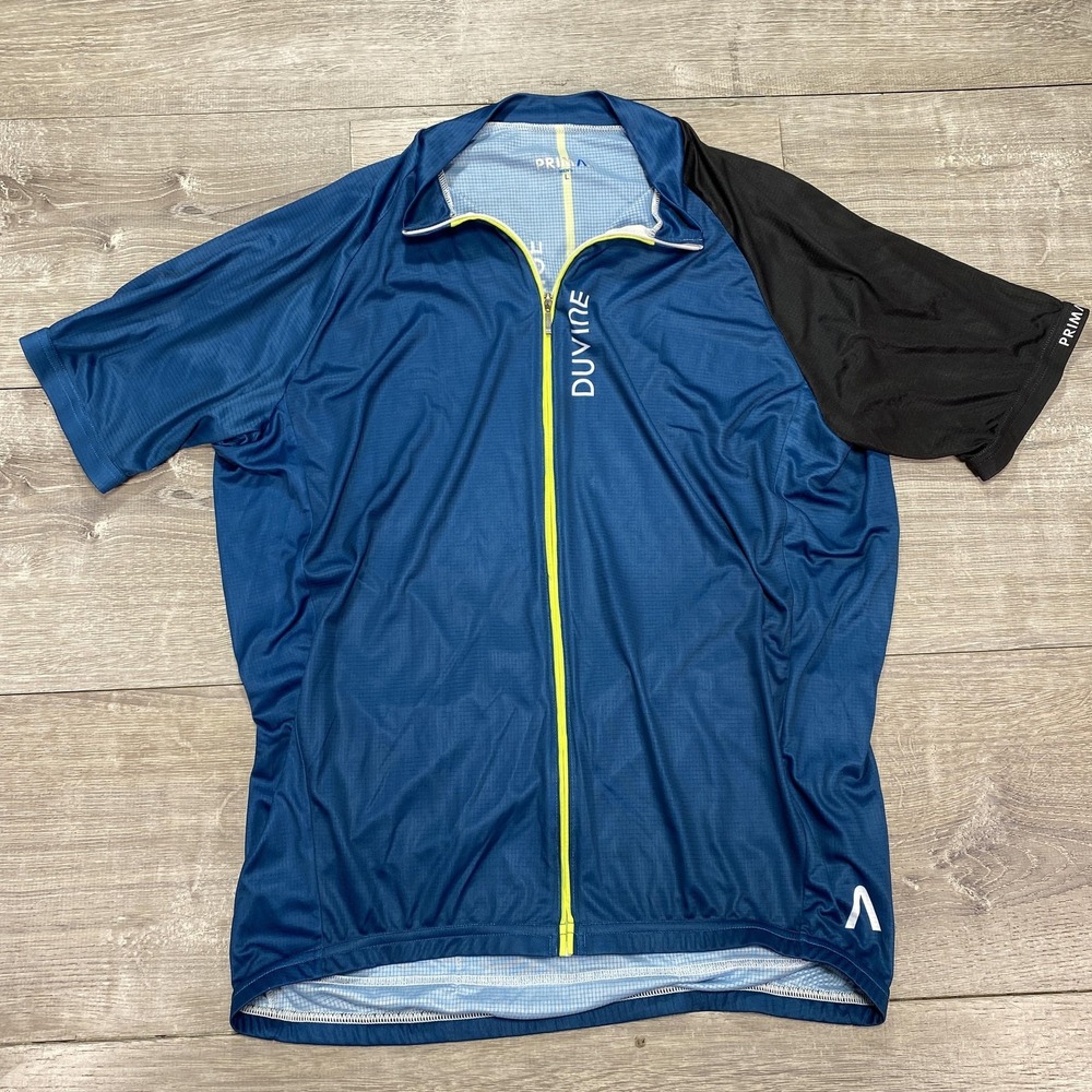 Primal Cycling Jersey Mens Large Blue Black Full Zip‎ DuVine Short Sleeve Road